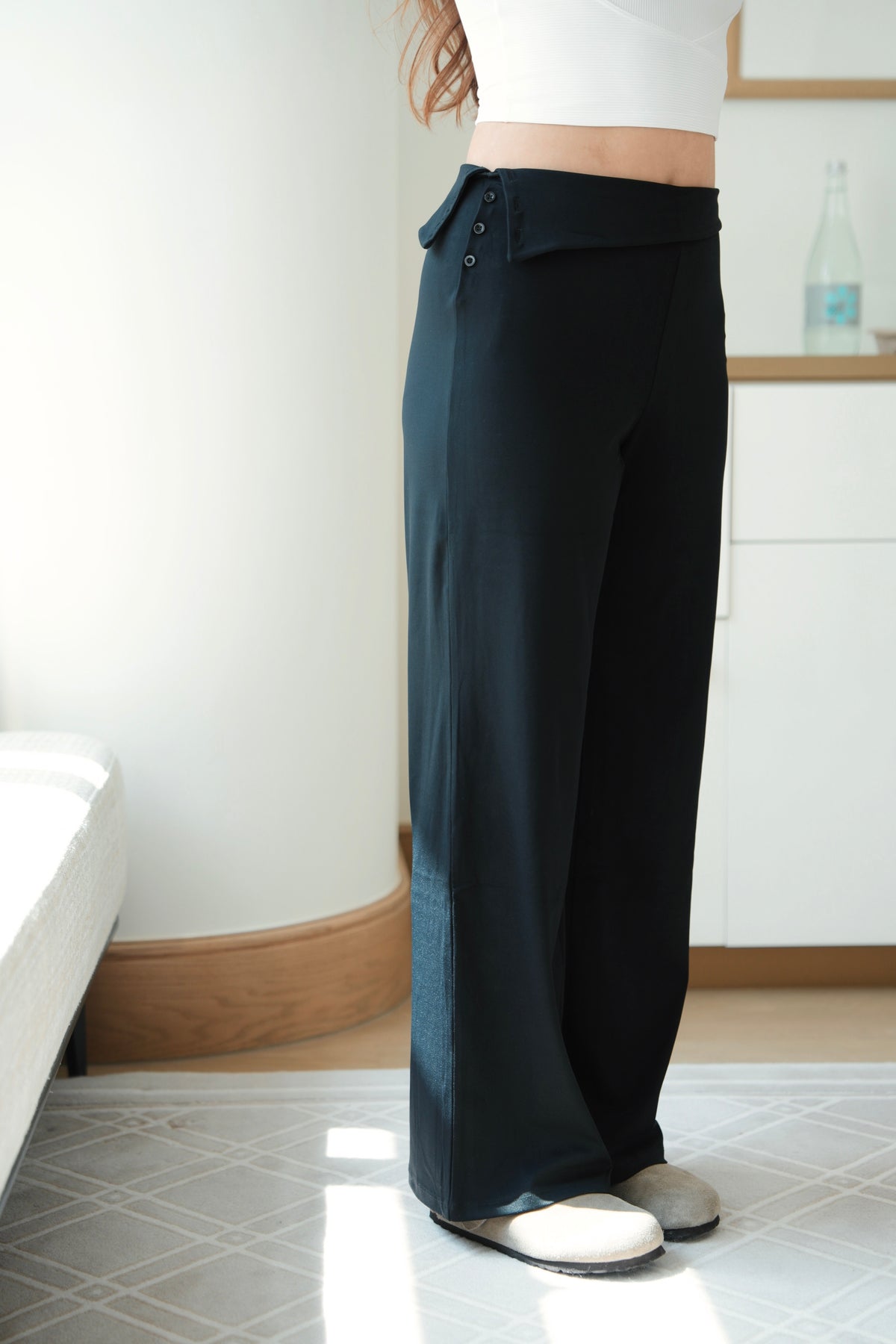 Silky Fold-Over Straight Pants