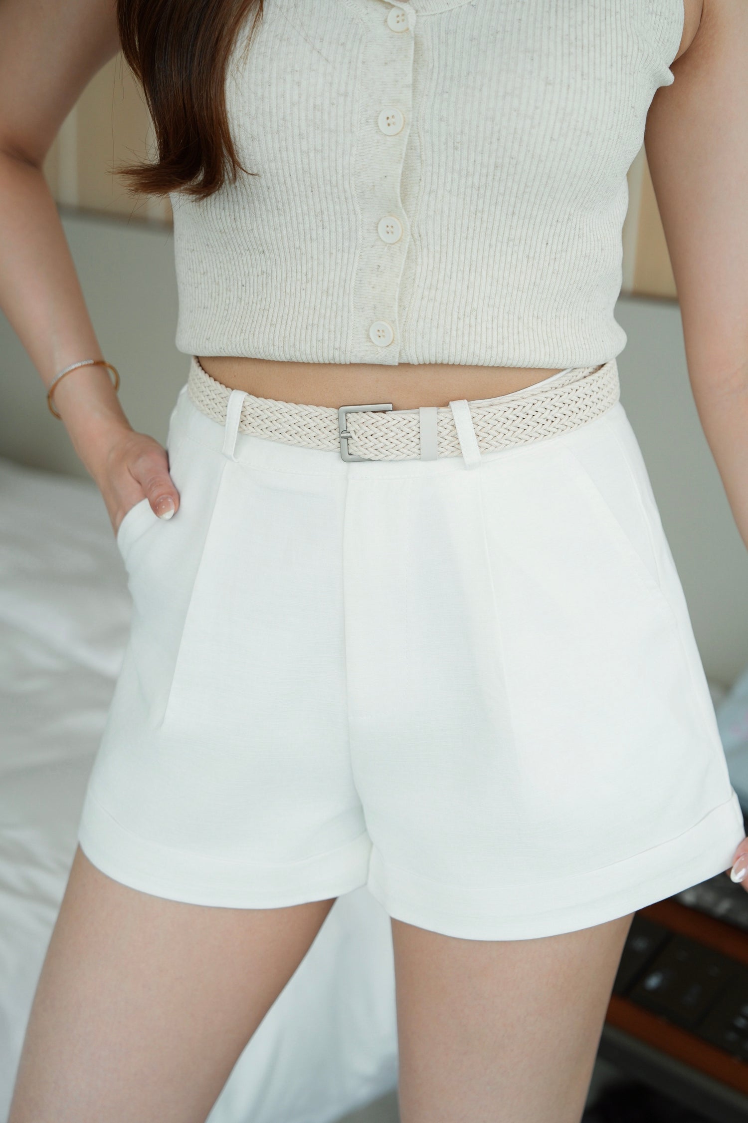 Premium Linen Belted Shorts