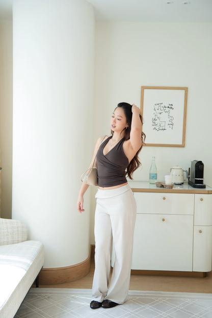 Silky Fold-Over Straight Pants