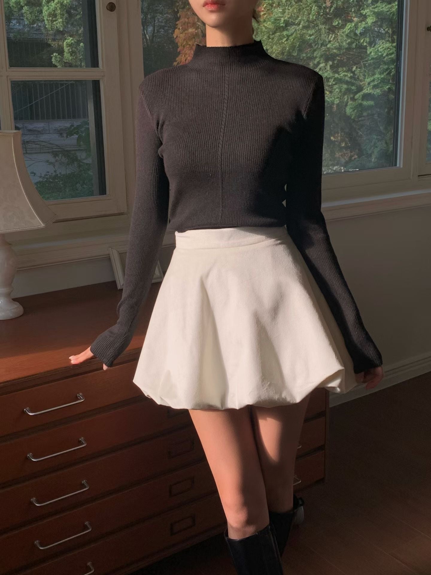 【KR】Soft Velvet Bubble Skort