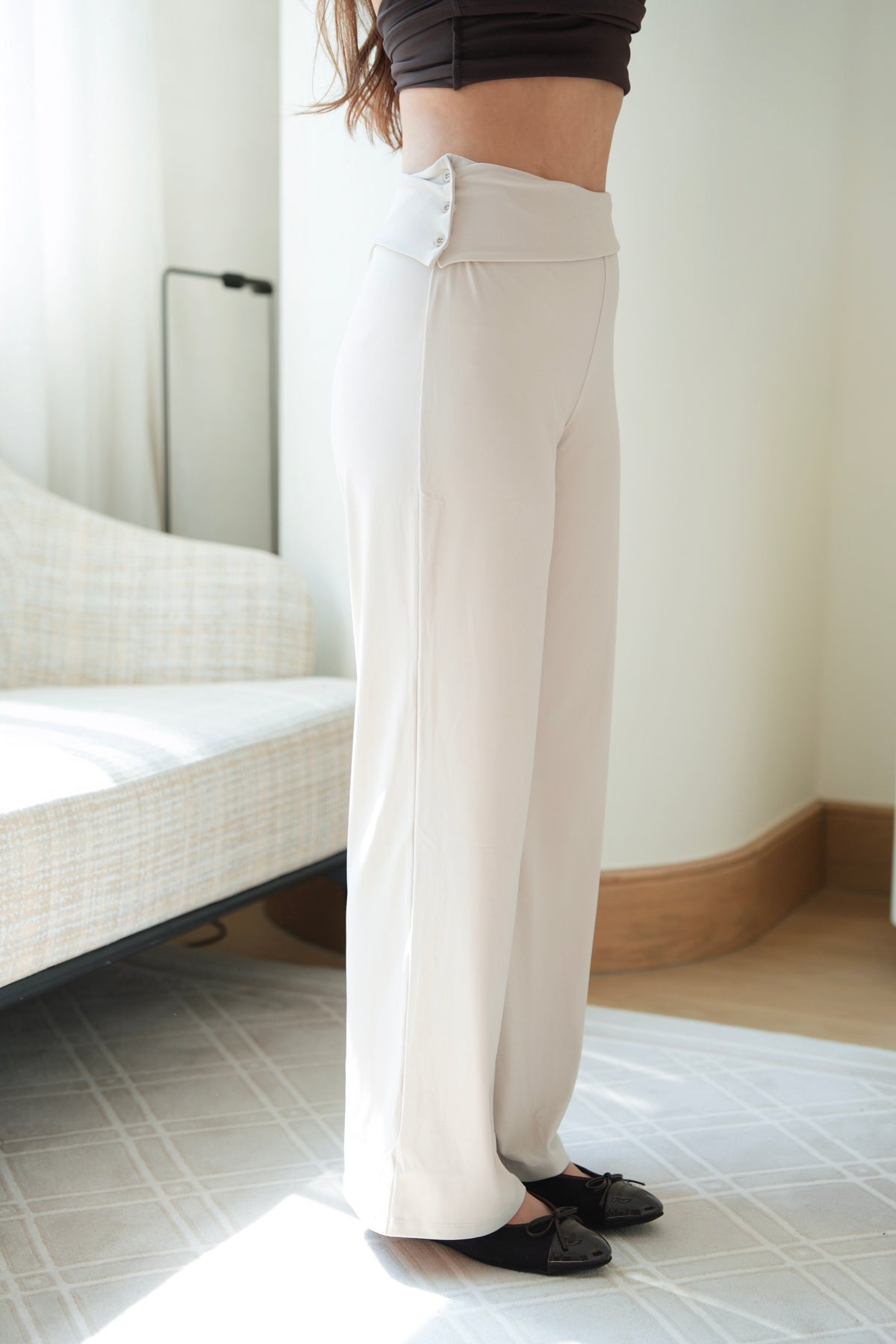 Silky Fold-Over Straight Pants