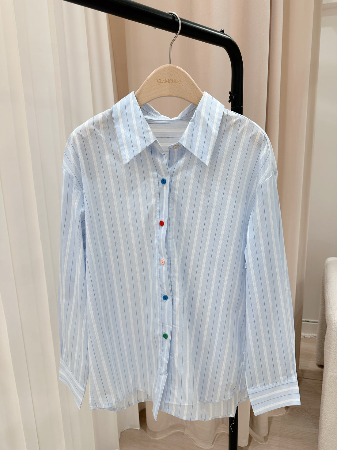 Light Blue Rainbow Button Shirt