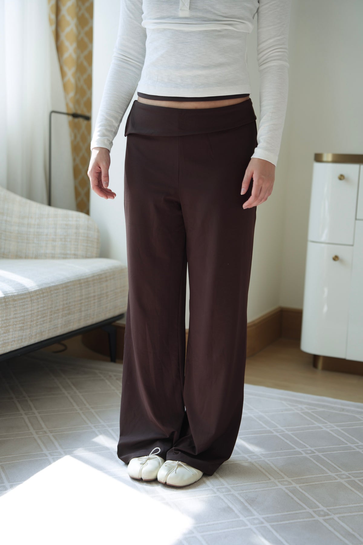 Silky Fold-Over Straight Pants