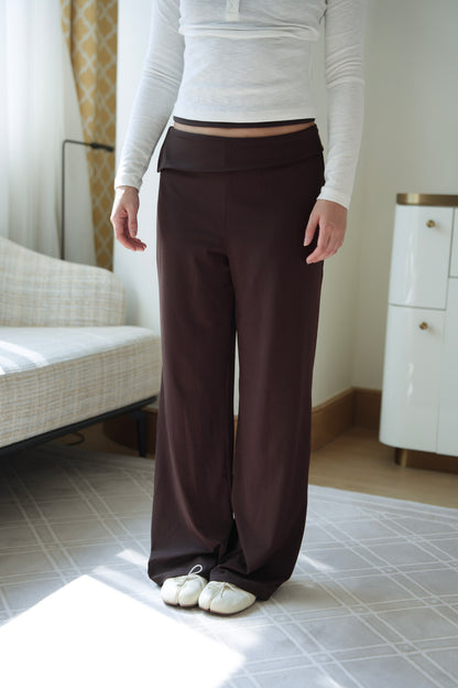 Silky Fold-Over Straight Pants